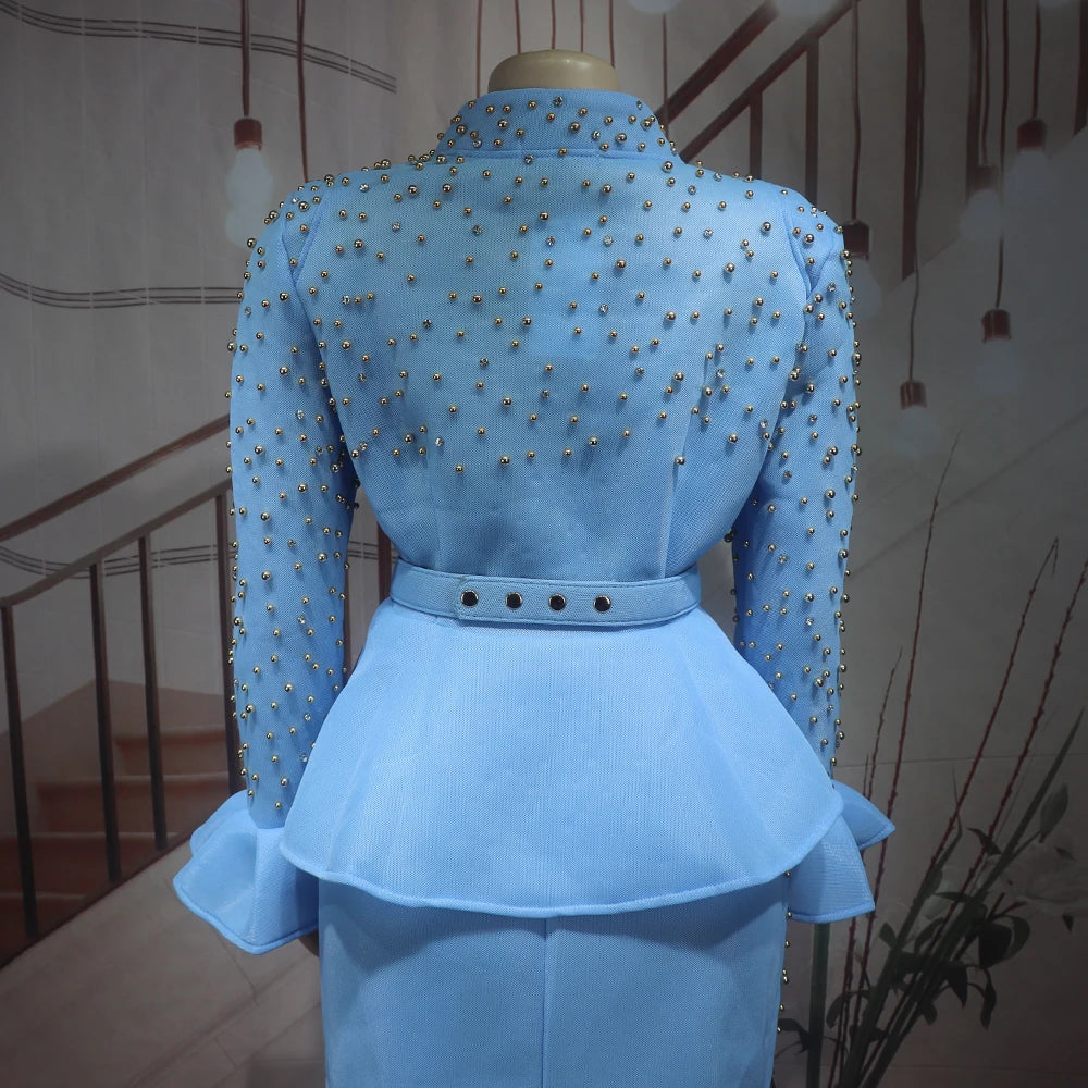 Luxury Rhinestone Mesh Dress Suit for Women