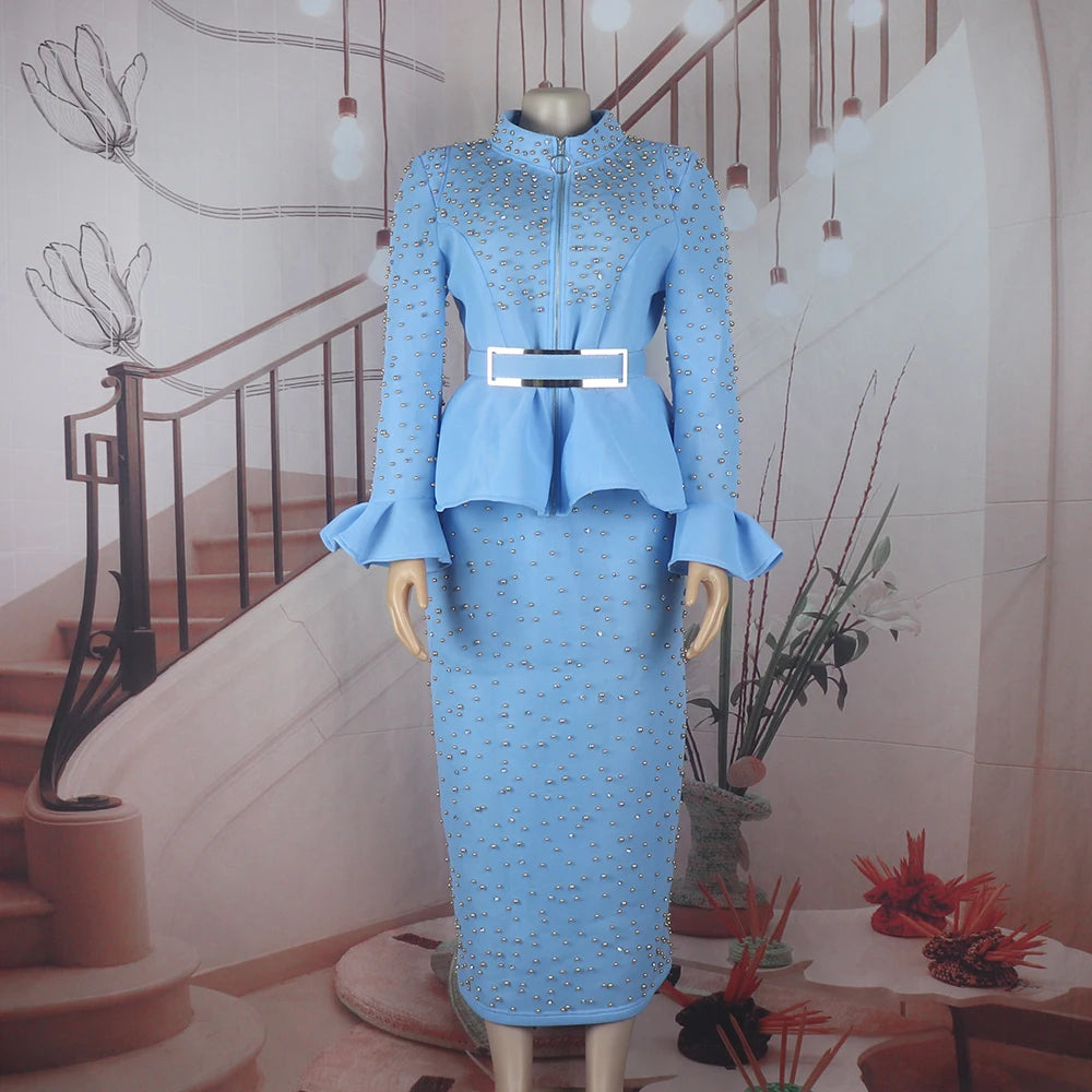 Luxury Rhinestone Mesh Dress Suit for Women