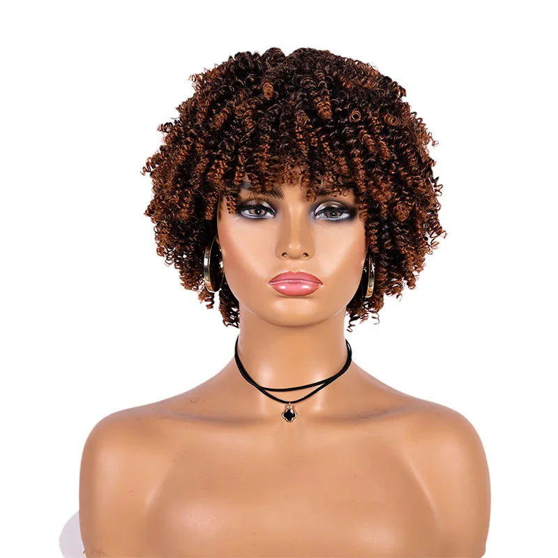 Short Kinky Curly Afro Wig with Bangs