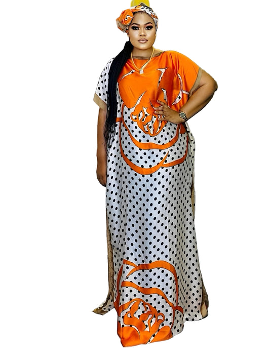 Lenis Round Neck Bat Sleeve Kaftan with Scarf