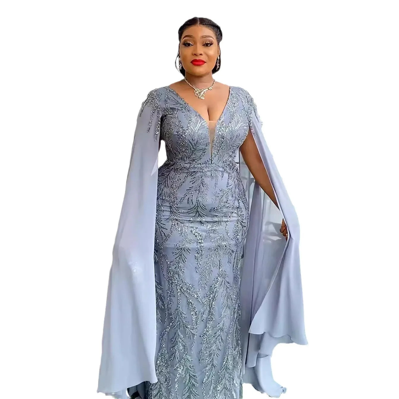 Lenis Elegant V-neck Sequin Long Maxi Dress