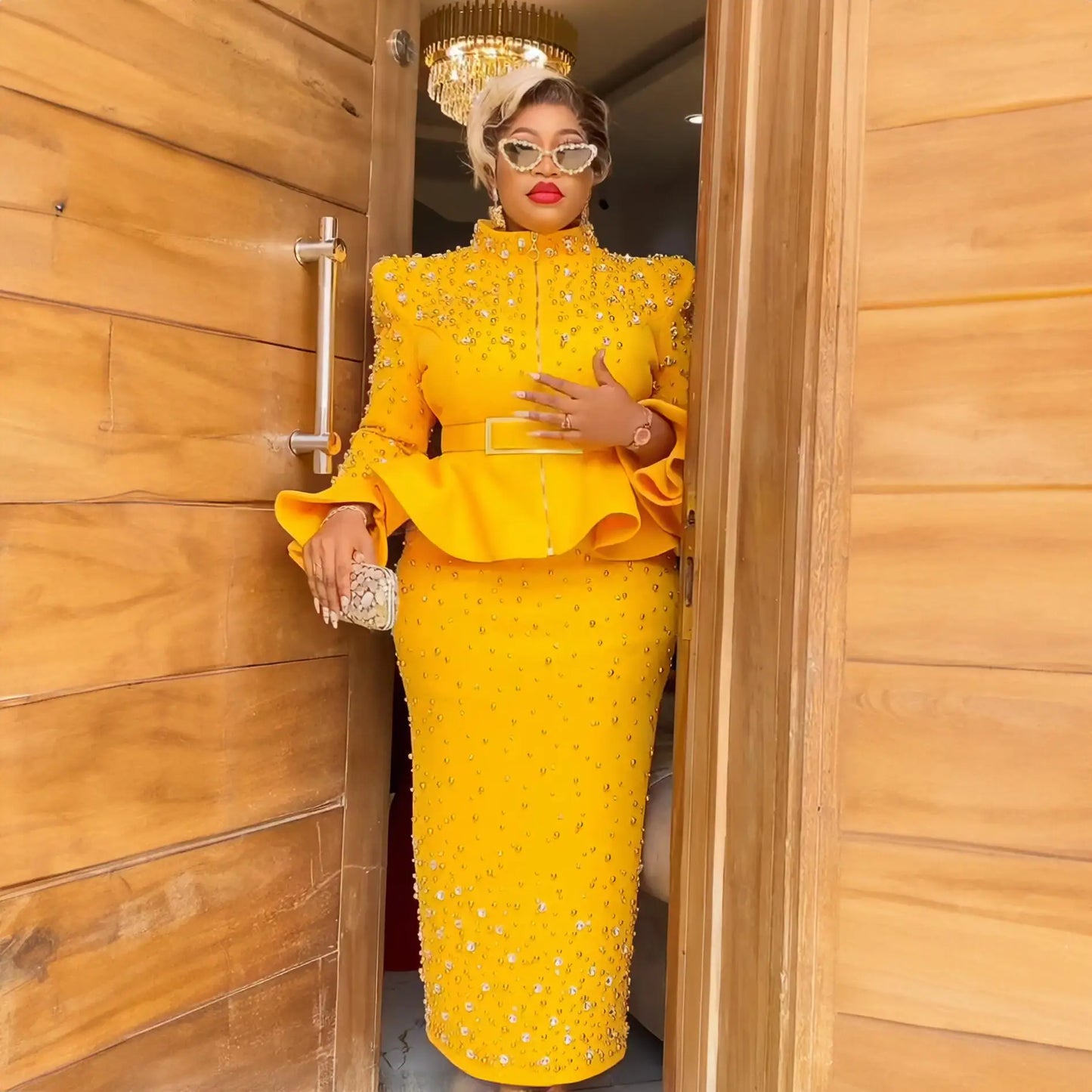 Luxury Rhinestone Mesh Dress Suit for Women