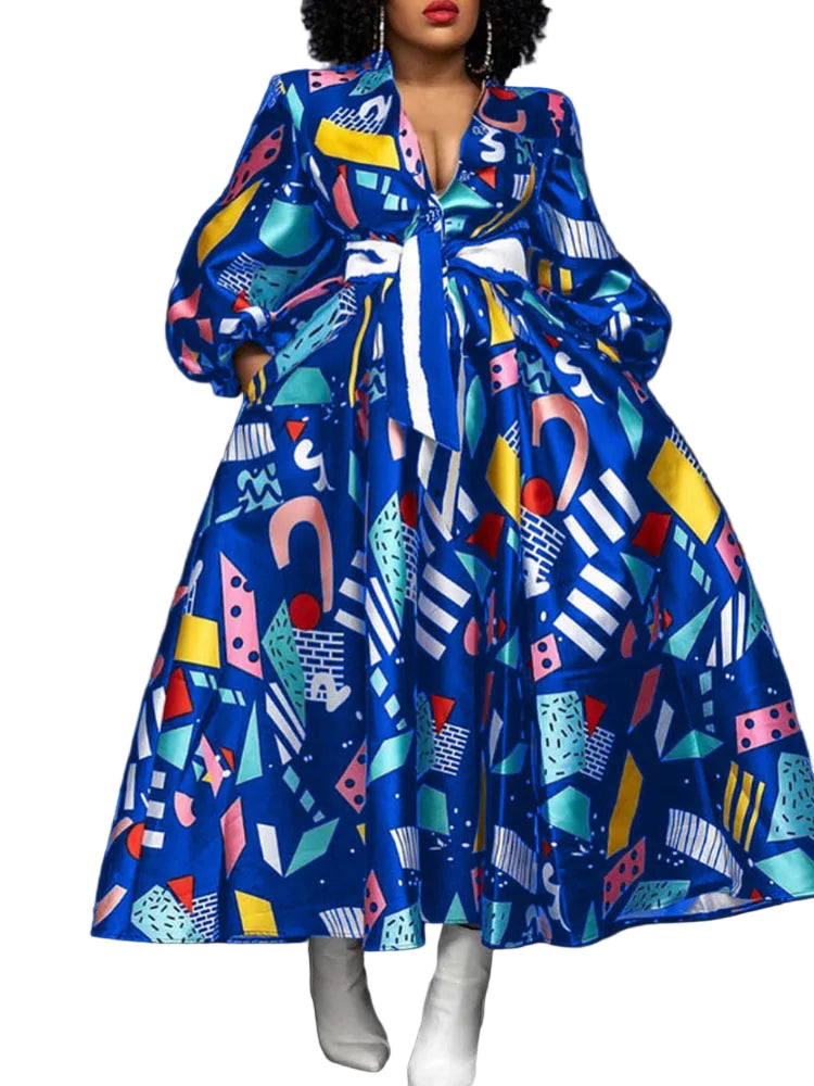 Plus Size Puff Sleeve Floral Satin Maxi Sundress