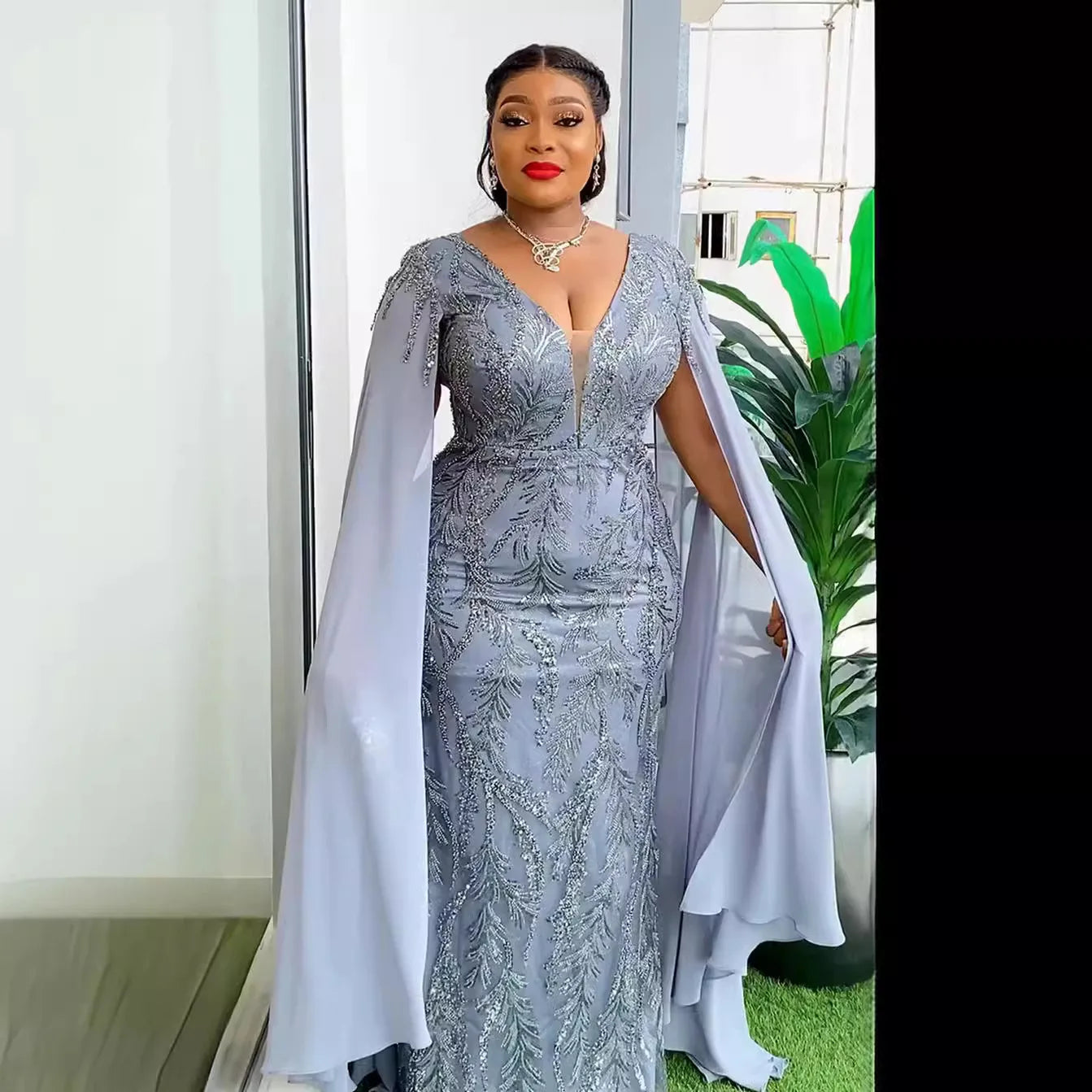 Lenis Elegant V-neck Sequin Long Maxi Dress