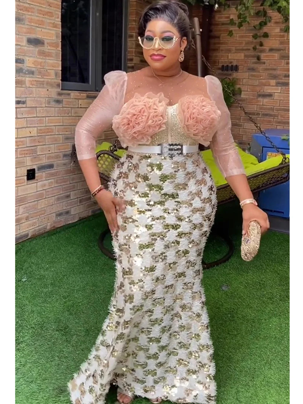 Plus Size African Sequin Party Dress