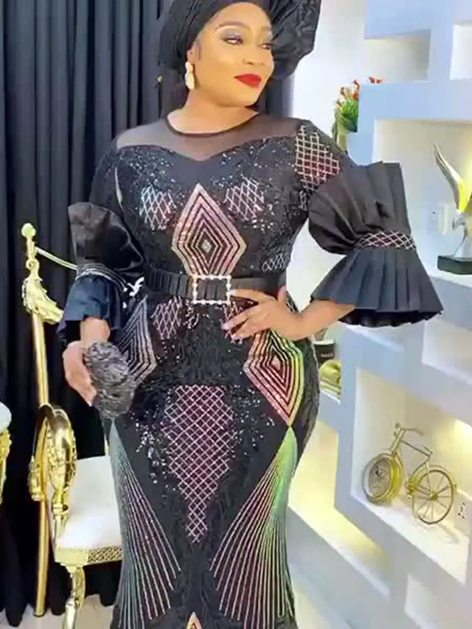 Plus Size African Sequin Evening Dress