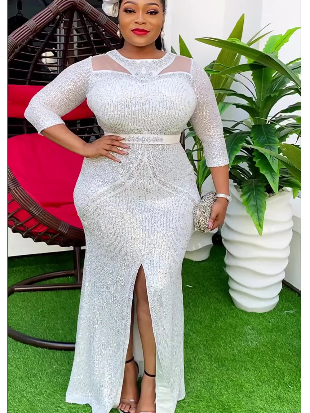 white sequin party dress plus size plus size plus size white sleeveless round neck mesh spliced