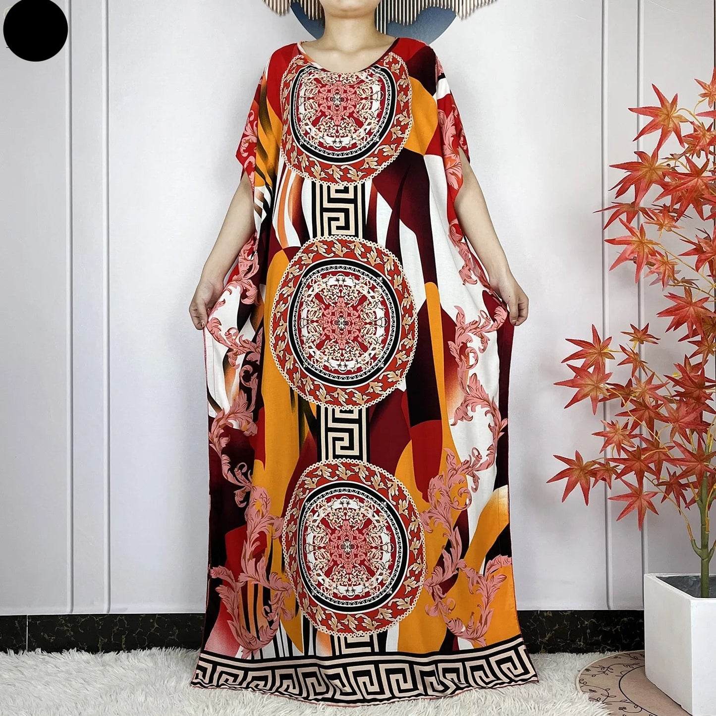 Elegant Loose fit Printed Caftan Dress with scarf