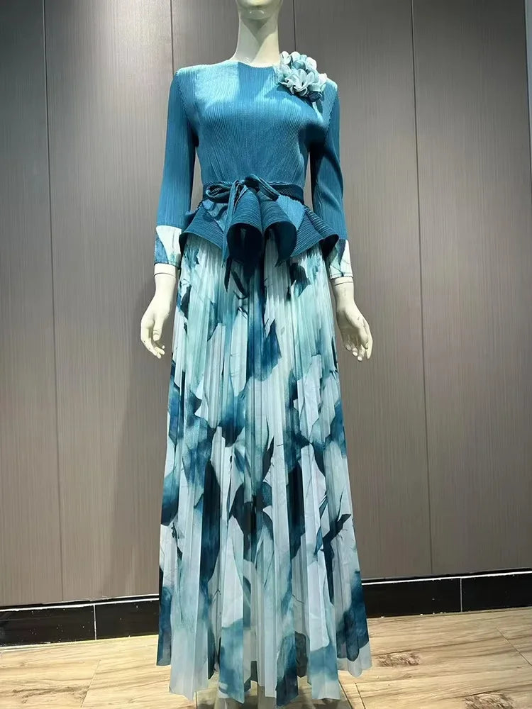 Ruffled Pleated A-line Skirt with Top