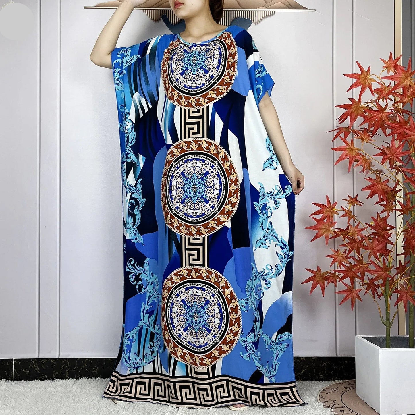 Elegant Loose fit Printed Caftan Dress with scarf