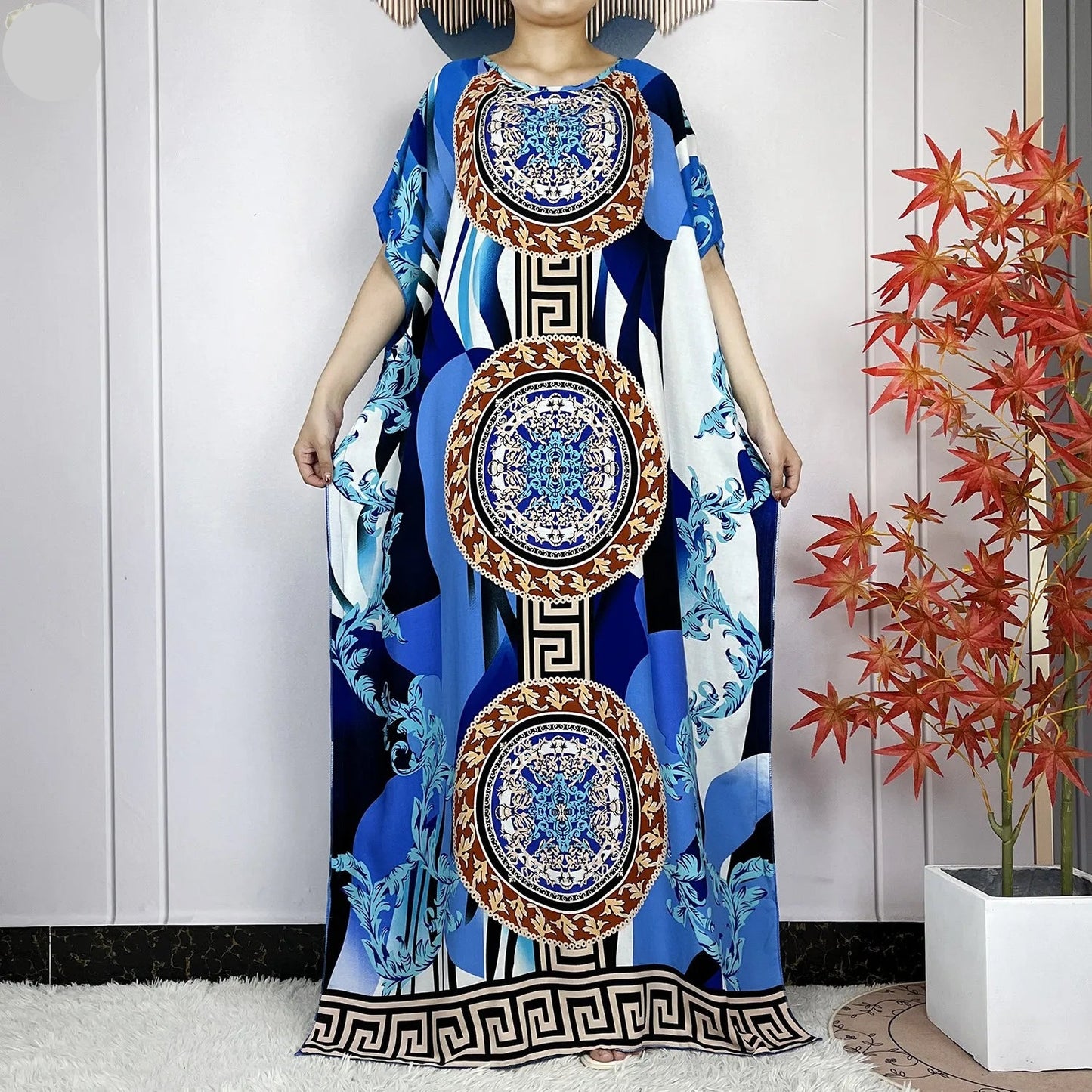 Elegant Loose fit Printed Caftan Dress with scarf