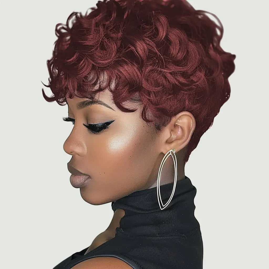 Short Elf Wig with Bangs for Black Women