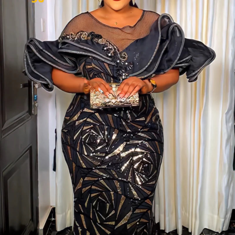Elegant African Women Sequin Maxi Dress