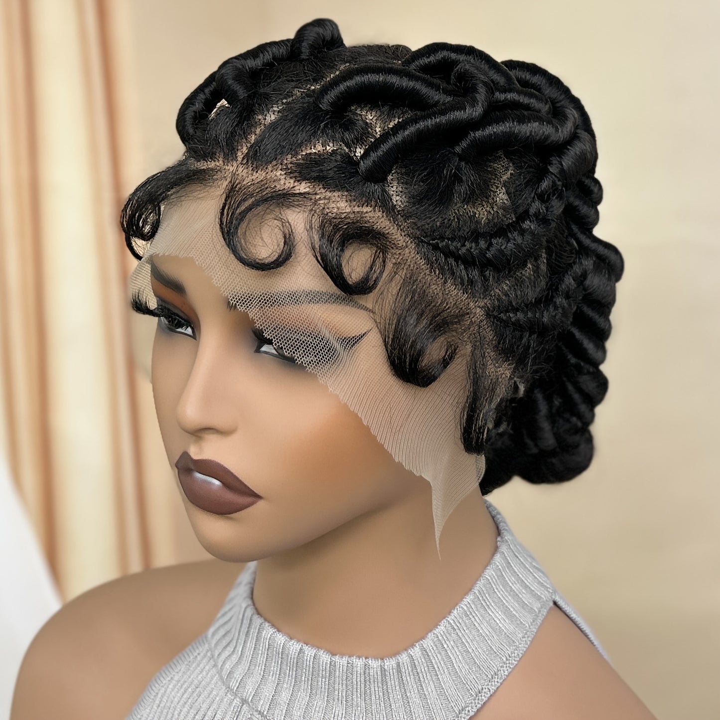 Freesia Beauty Elegant Full Lace Synthetic Wig for Women - High-Density 180%, Heat Resistant Up to 356°F, Versatile Black Braided Style with Natural Look & Fullness, Suitable for All Ethnicities, Heat Resistant Lace Front Wi