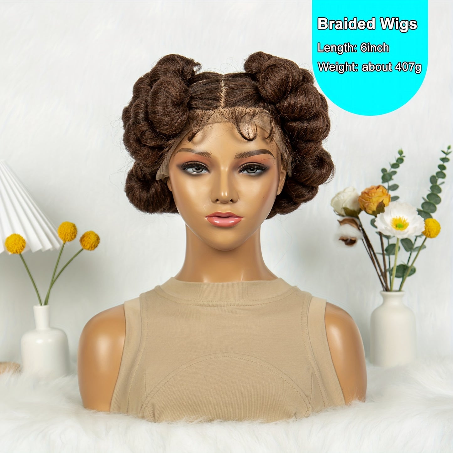 Elegant Full Lace Braid Wig for Women - 200% Density, Double-Layered, Short Style with Large Partition - Perfect for Daily Wear