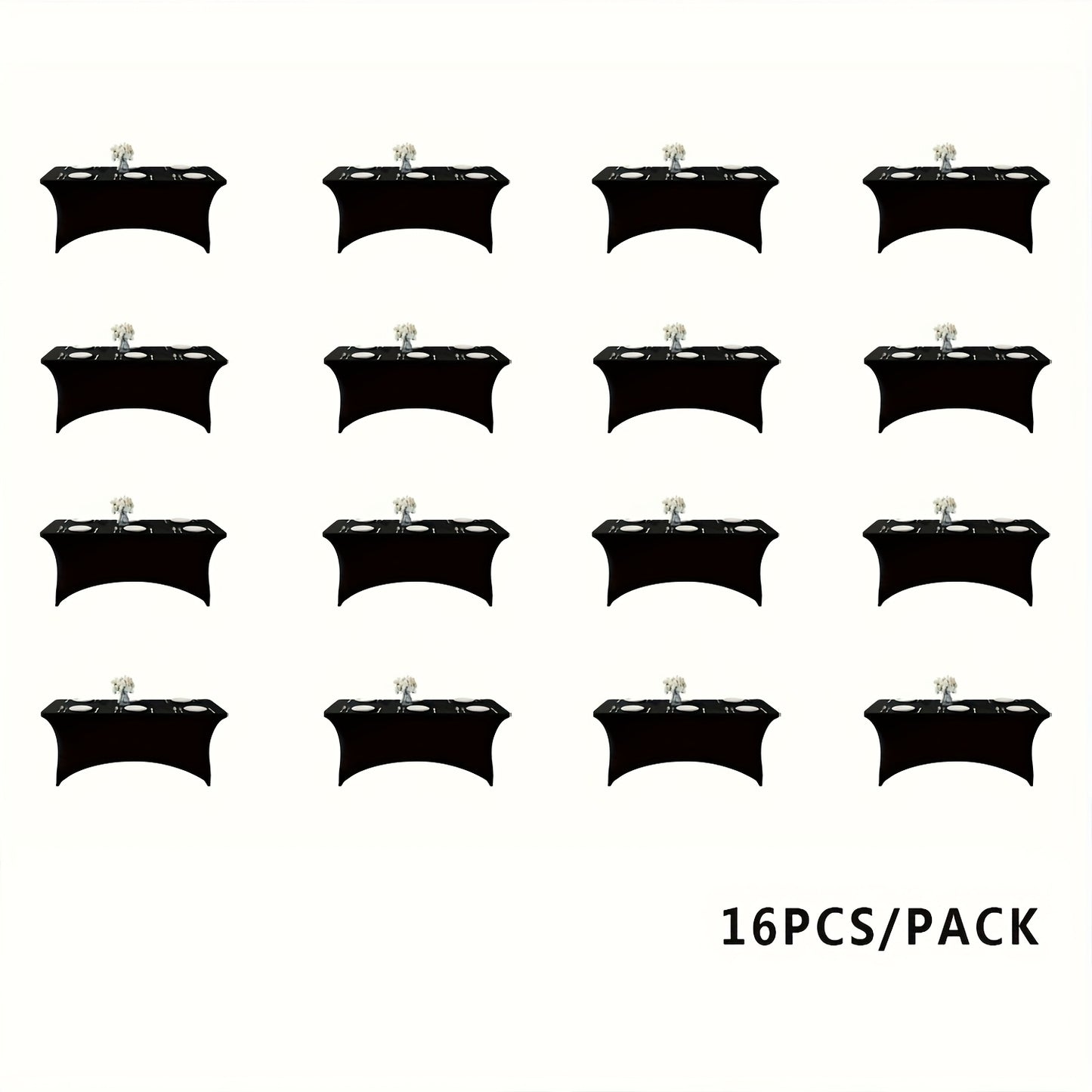 16pcs/Pack Of Rectangular 6ft Elastic Knit Fabric Table Covers, Black Color, Suitable for Decorating Dining Tables In Kitchens, Outdoor Events, Valentine's Day, Women's Day, Easter, Anti-wrinkle And Easy-to-clean Table Cover,