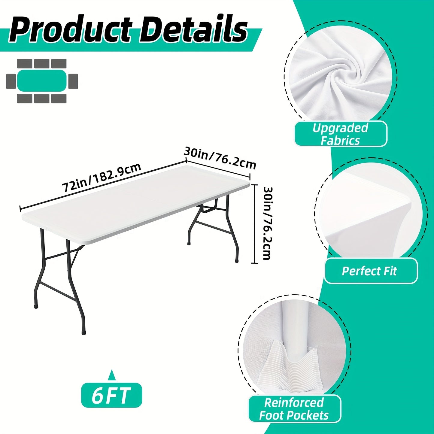 TOMNK 3pcs Black/white Table Cloths Rectangle 4ft/6ft/8ft, Tablecloths Rectangular Stretch Spandex Fitted Table Covers, Trade Shows, Banquet, Weddings, Buffet, Graduation Decorations