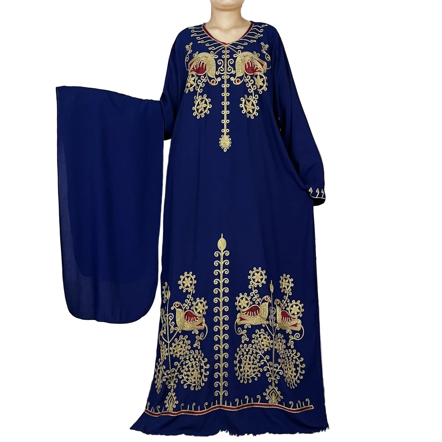 Women Floral Embroidery Abaya Dress with Headscarf