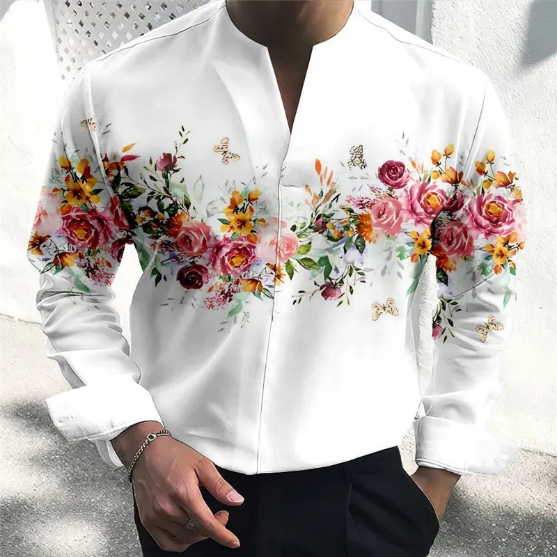 Men's Shirt Floral Graphic Prints Stand Collar Outdoor Street Long Sleeve Print Clothing Apparel Fashion Designer Casual Comfort