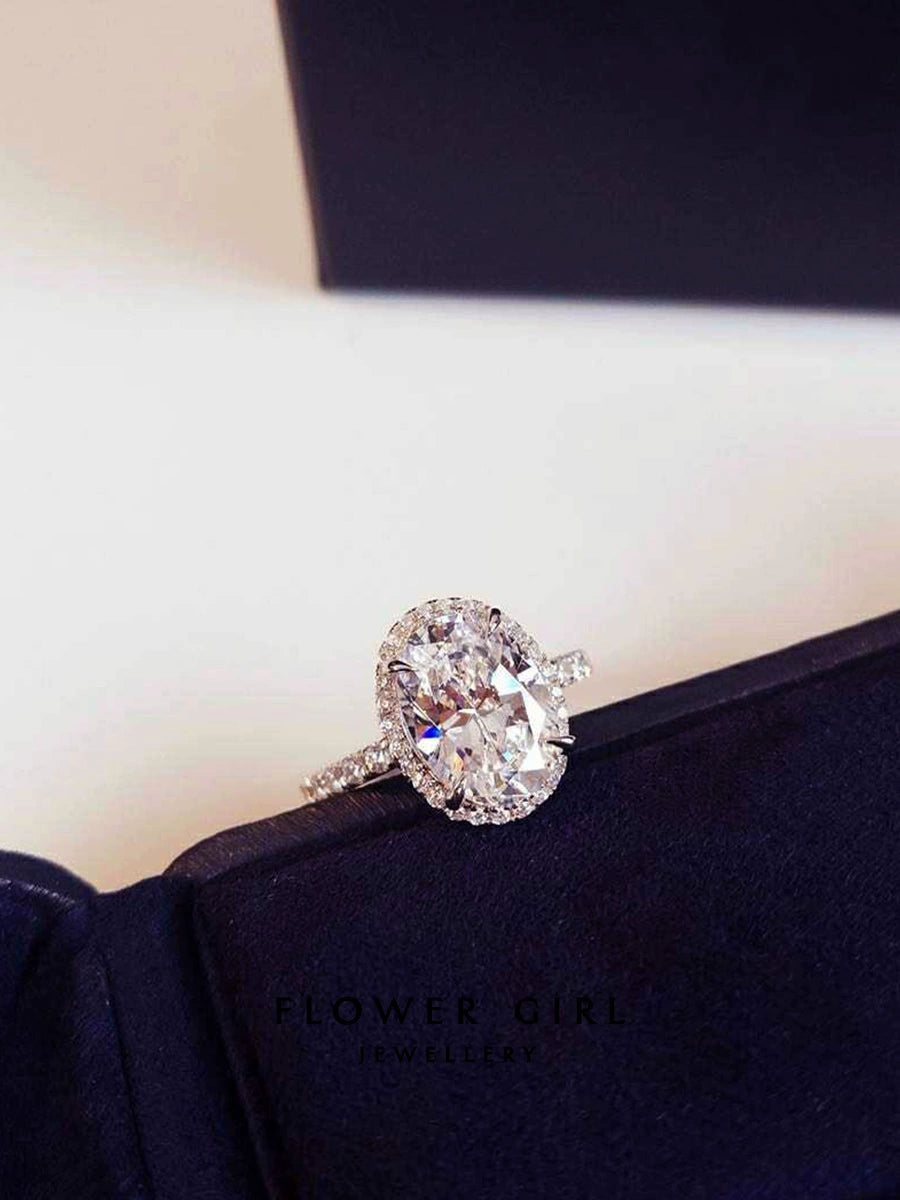 Girls Flower Oval Platinum Ring