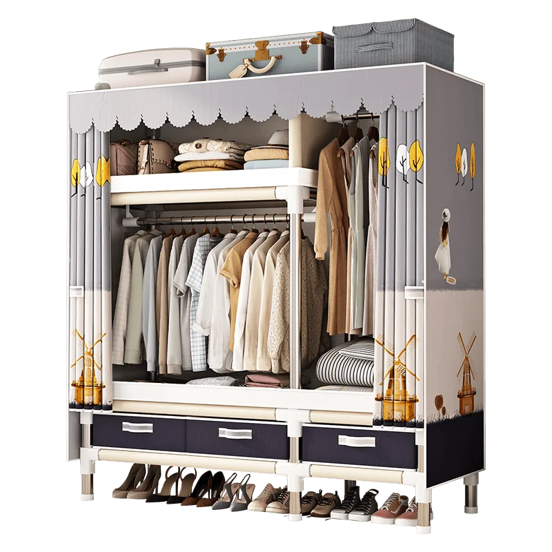 Stainless Steel Wardrobe Closet with Dustproof Cover