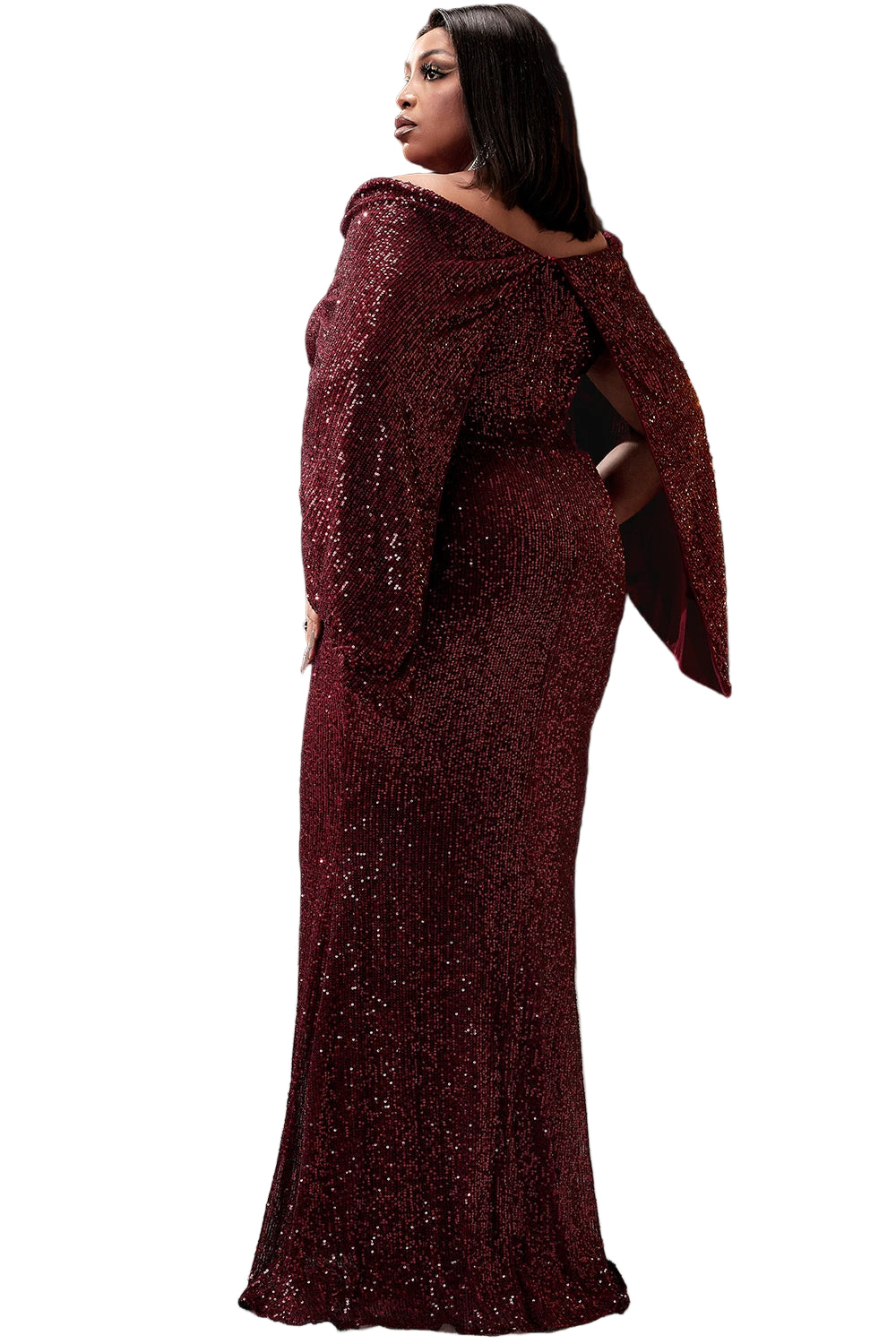 Women Plus Size Burgundy Sequin Formal Dress