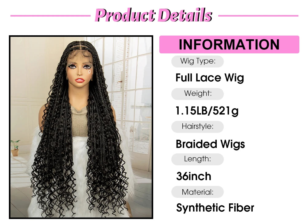 Long 36" Knotless Box Braided Wig with Curls