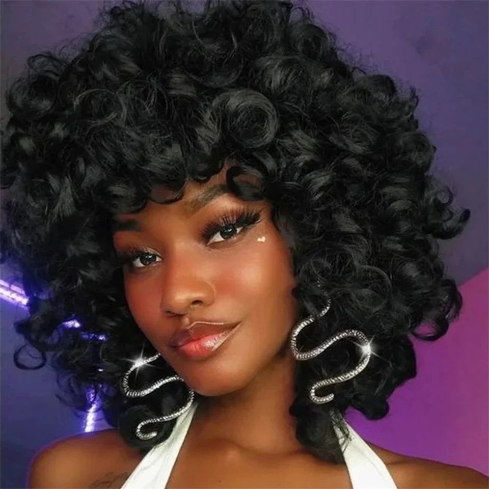 Fumi Curly Human Hair Wigs with Bangs