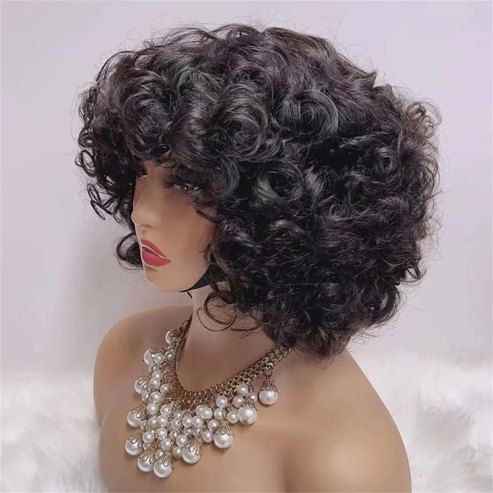 Fumi Curly Human Hair Wigs with Bangs