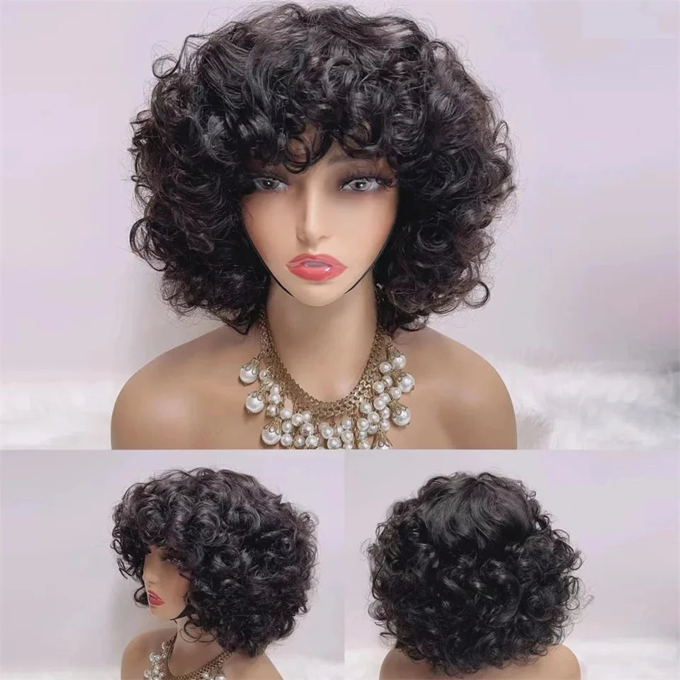 Fumi Curly Human Hair Wigs with Bangs