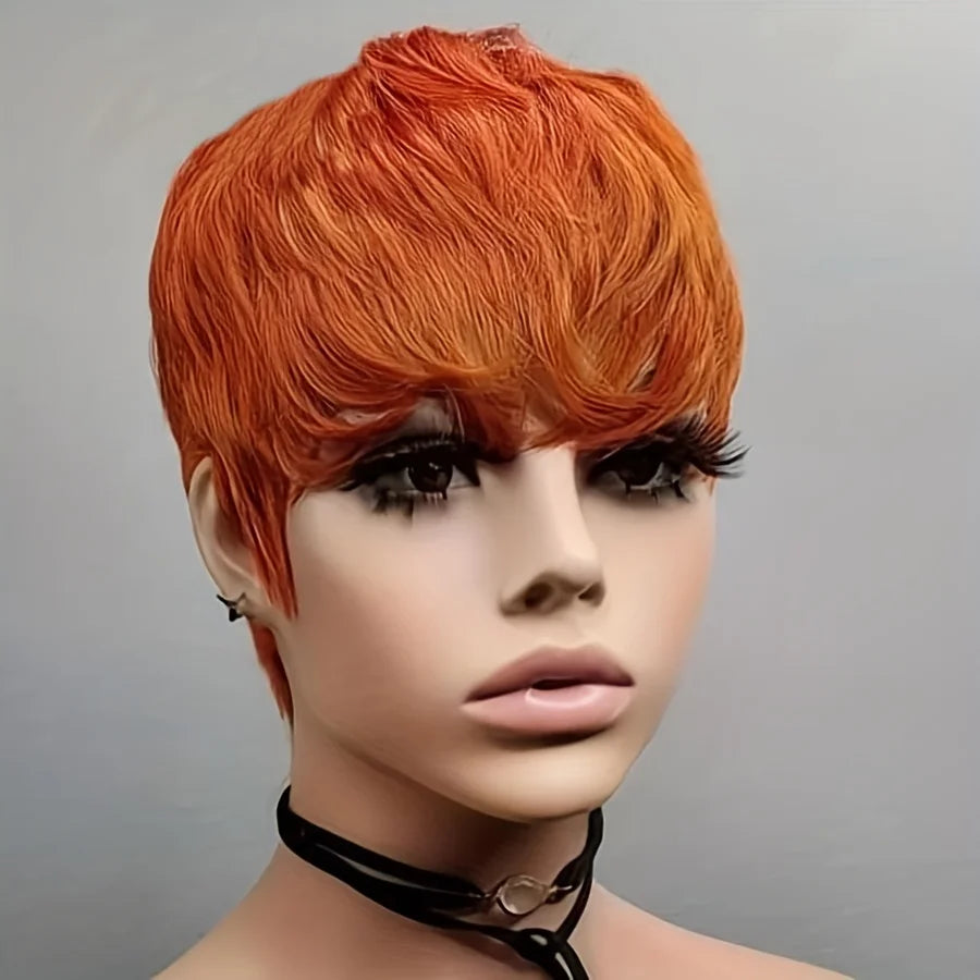Ginger Short Human Hair Wig with Bangs