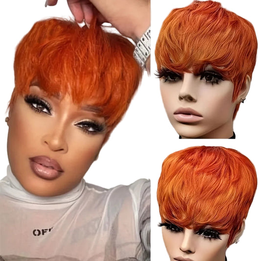 Ginger Short Human Hair Wig with Bangs
