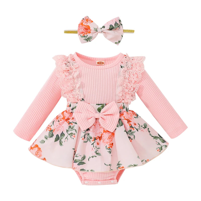 Girls Flower Print Romper Dress