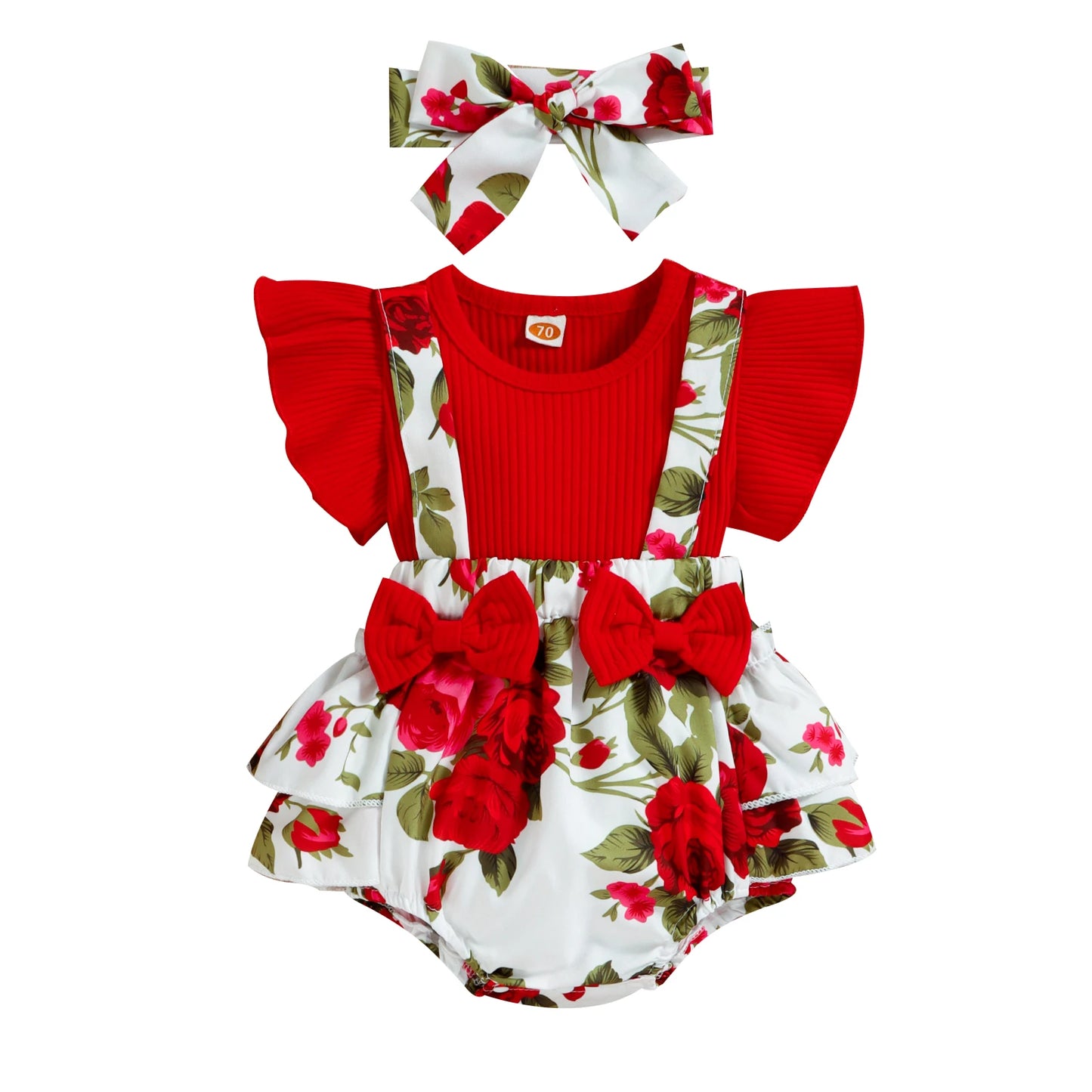 Girls Flower Print Romper Dress