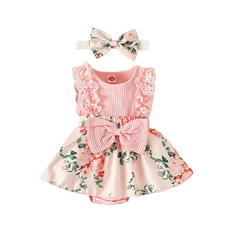 Girls Flower Print Romper Dress