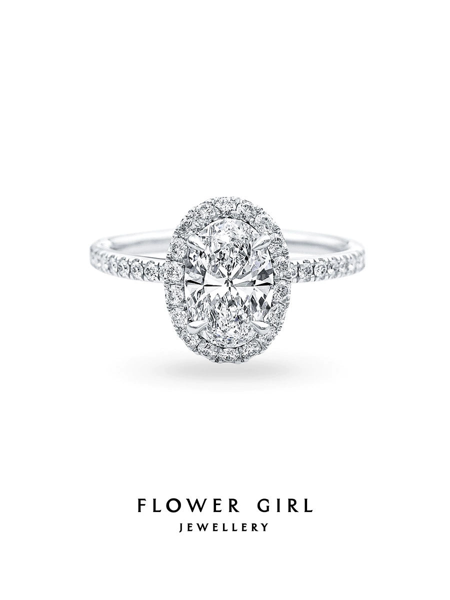 Girls Flower Oval Platinum Ring