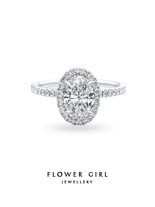 Girls Flower Oval Platinum Ring