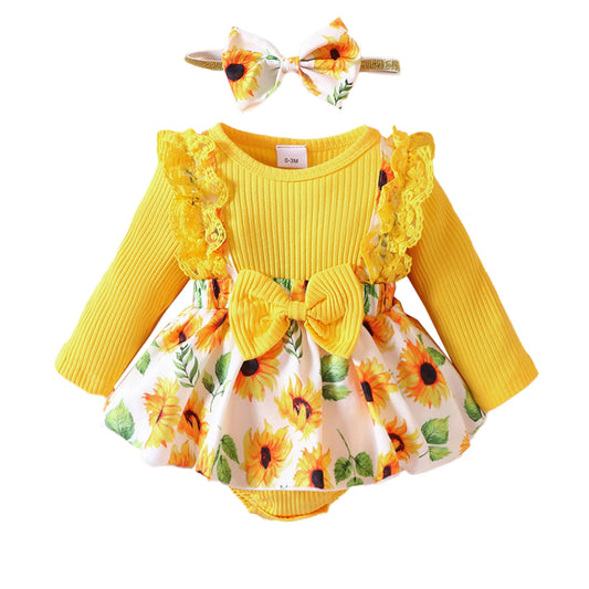 Girls Flower Print Romper Dress