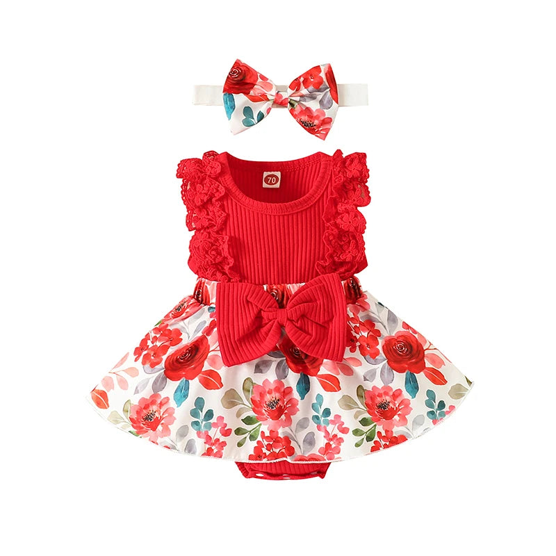 Girls Flower Print Romper Dress