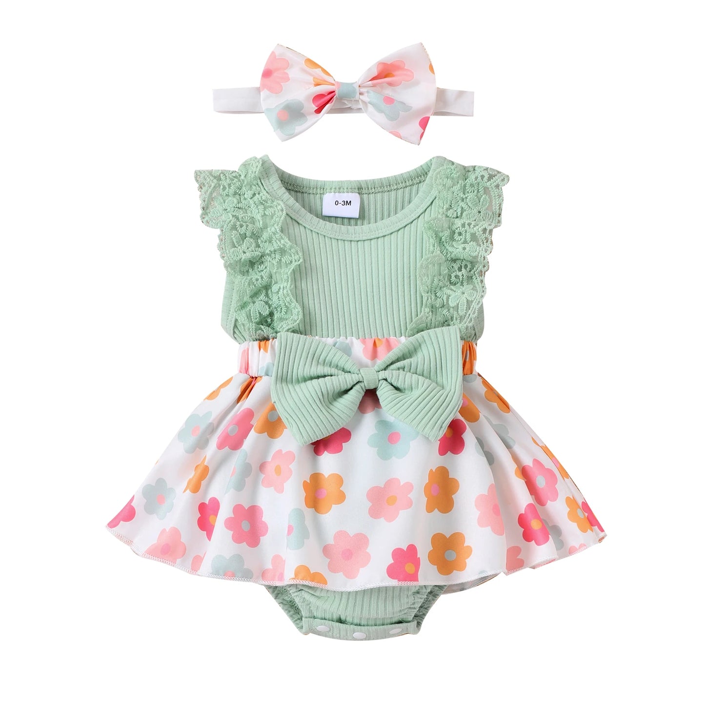 Girls Flower Print Romper Dress