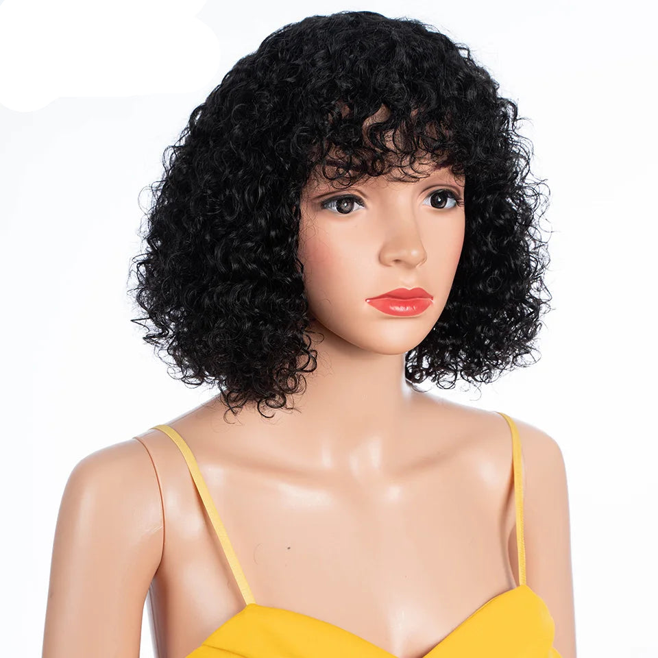 Short Jerry Curly Human Hair Wig with Bangs