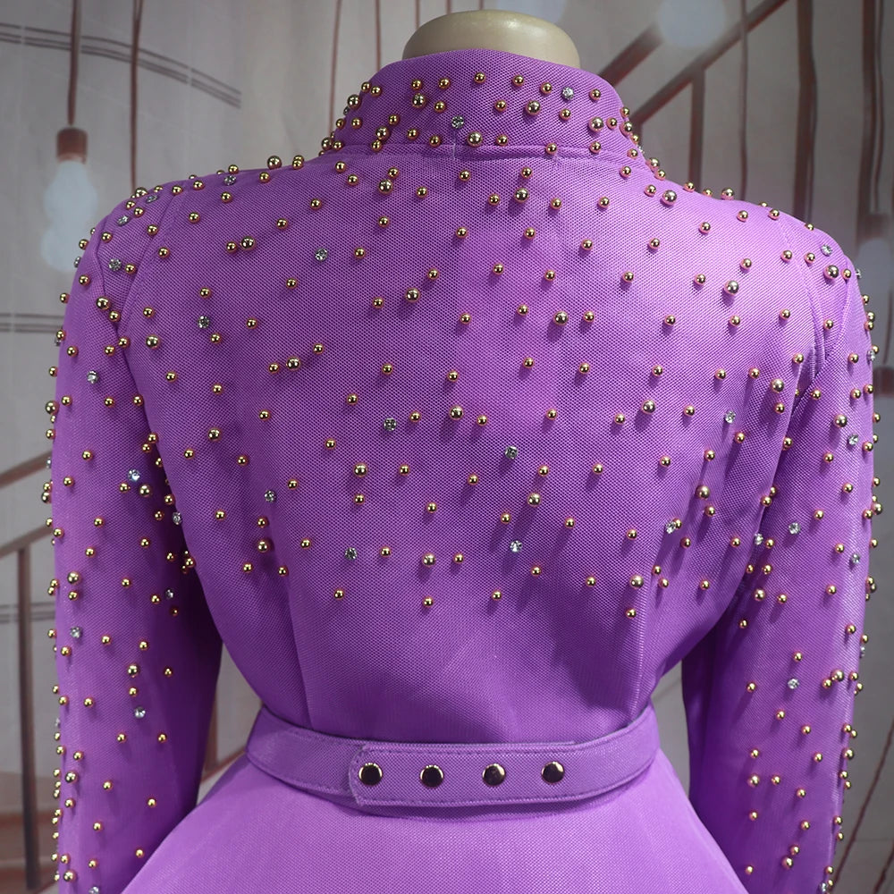 Luxury Rhinestone Mesh Dress Suit for Women