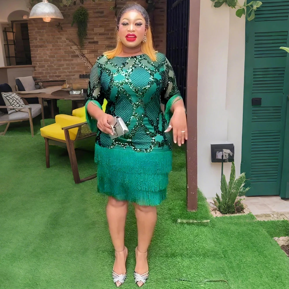 Short Sequin Party Dress with Tassel