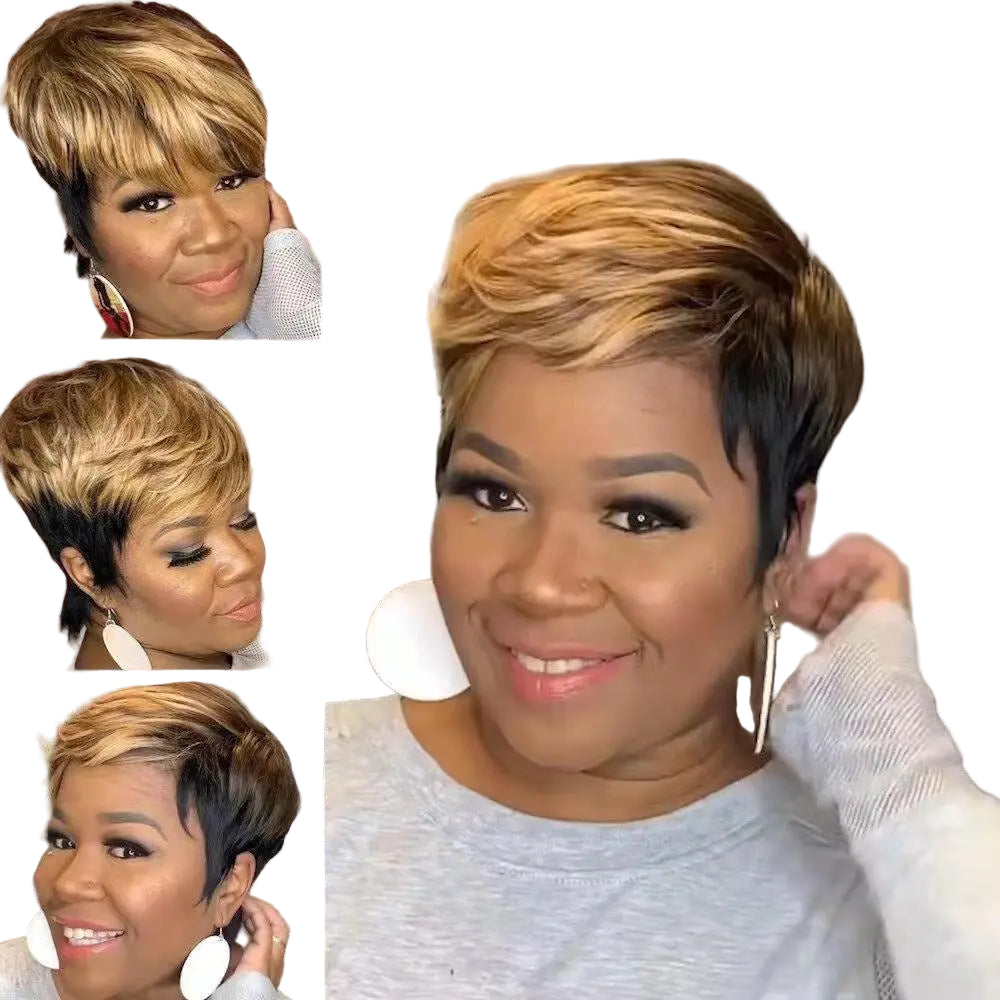 Honey Gold Short Straight Pixie Cut Bob Wig for Women