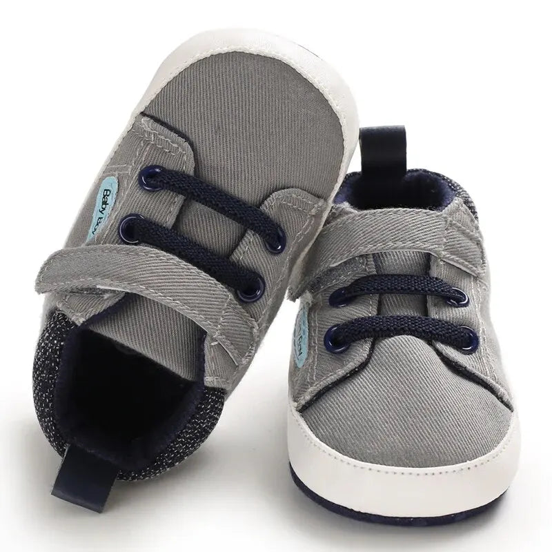 Baby Boy High Top Canvas Soft Sole Shoes