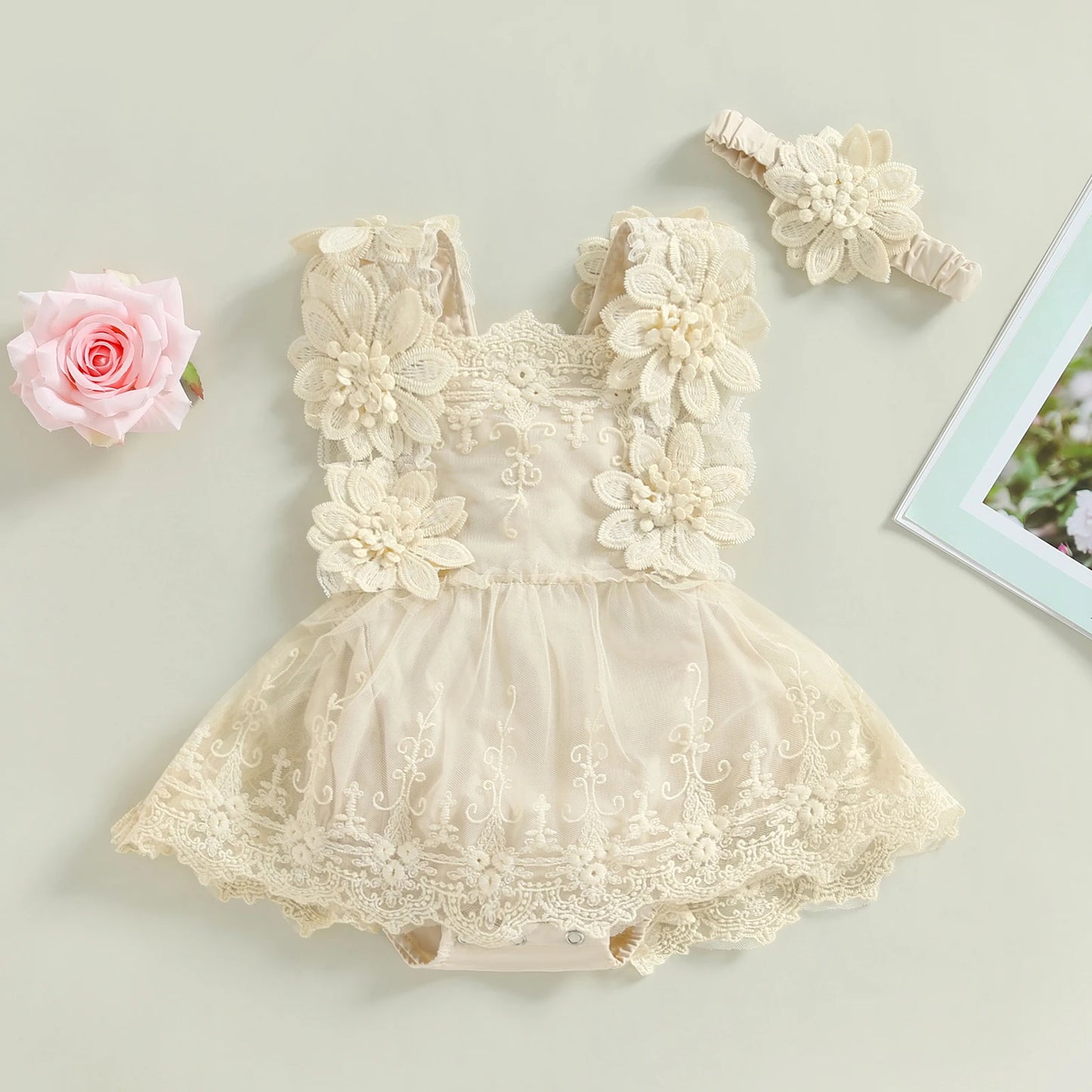 Infant Baby Girl Floral Lace Romper Set