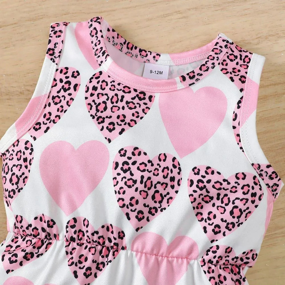 Newborn Baby Girl Sleeveless Heart Print Romper Set