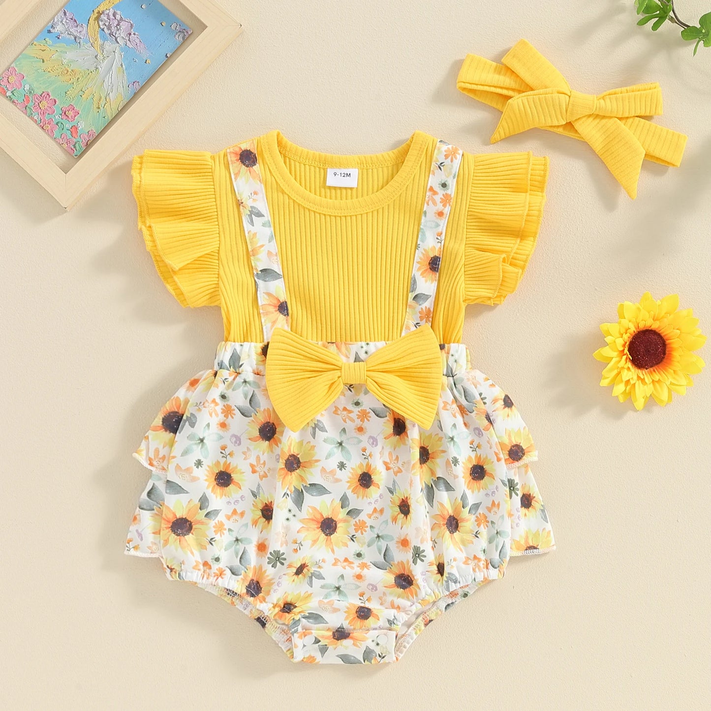 Baby Girl Summer Sunflower Outfit Set