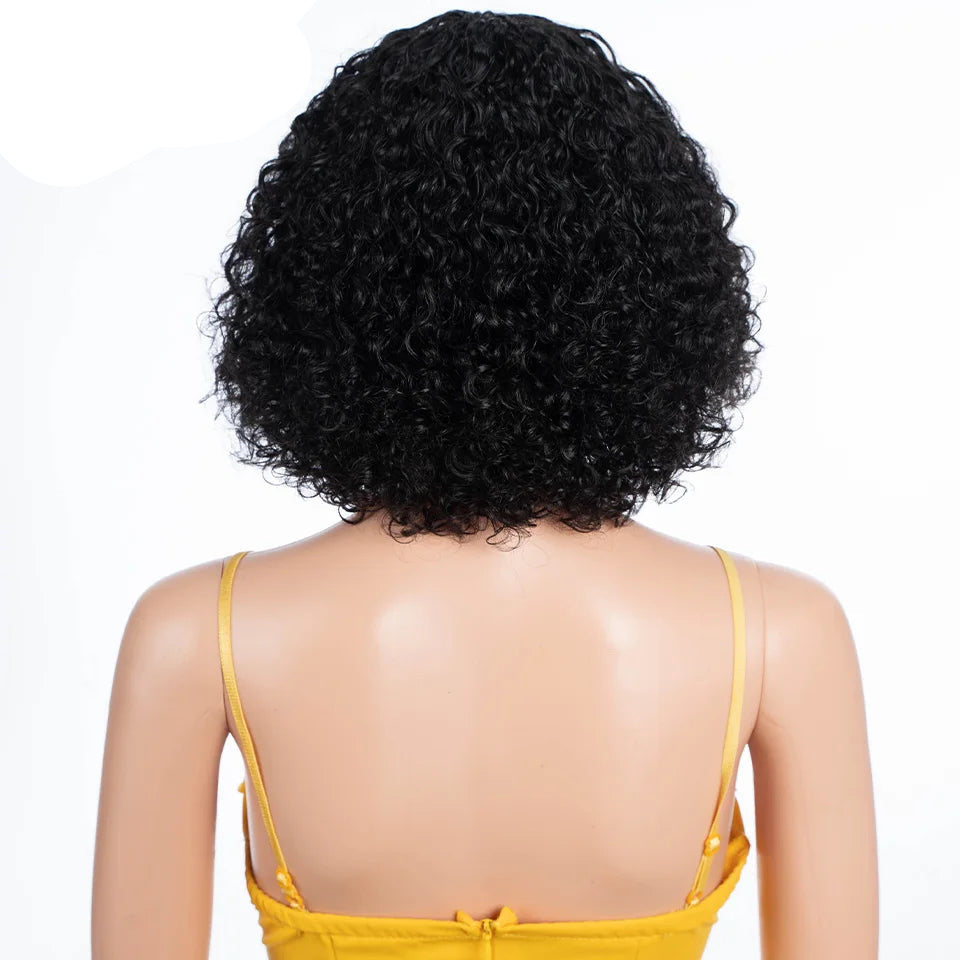 Short Jerry Curly Human Hair Wig with Bangs