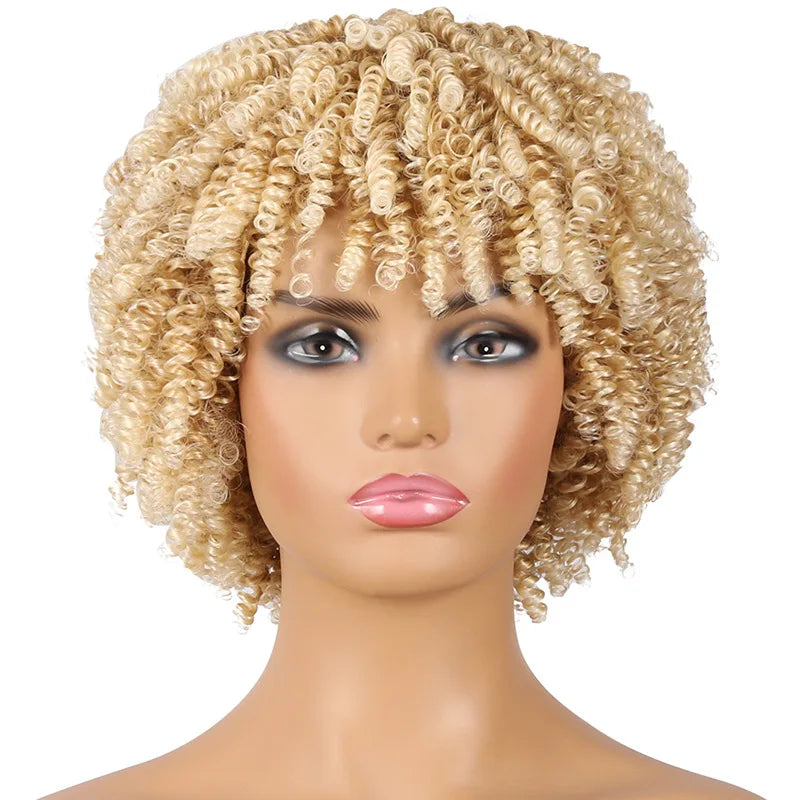 Short Kinky Curly Afro Wig with Bangs